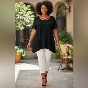 Penningtons, Black Crisscross Neckline Tunic Top, Plus Size 2X